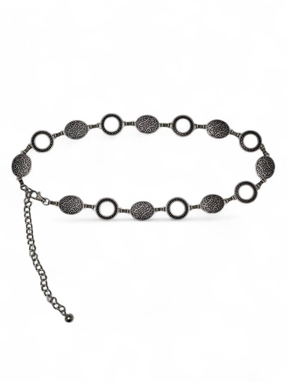 Black & Silver Chain Belt with Decorative Medallions Y2K Grunge Boho Fairycore